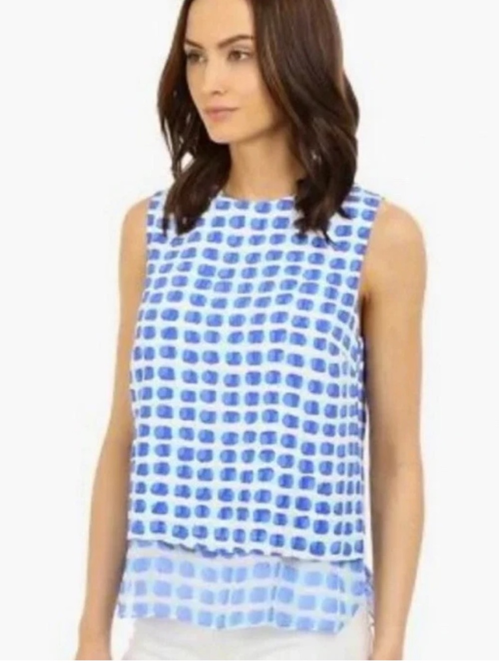 Kate Spade New York 'Island Stamp' Double Layer Blue/White Tank Top Size 8 - Picture 4 of 15